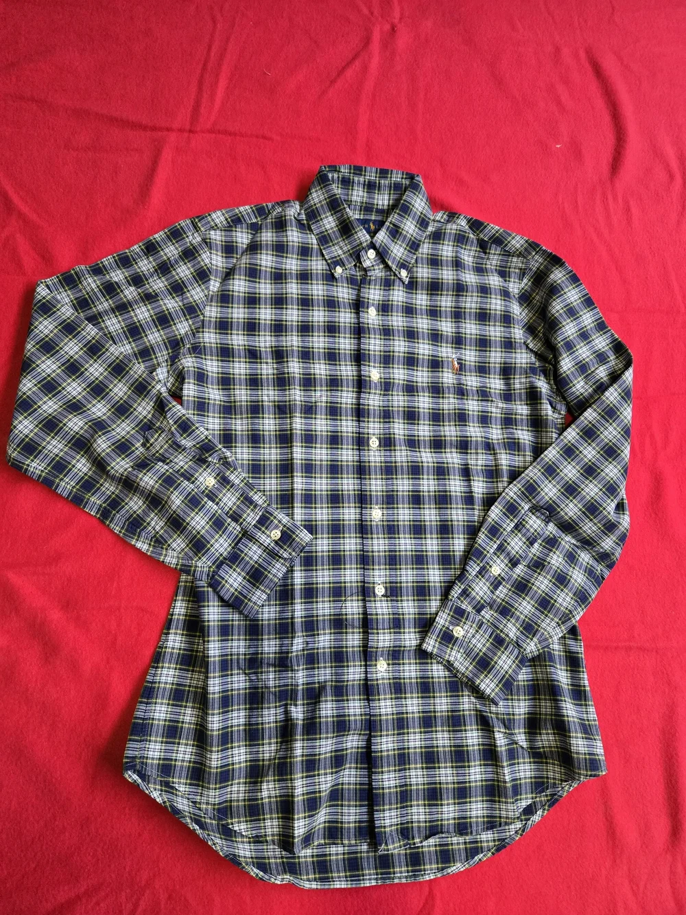 Polo by Ralph Lauren Navy & Green Plaid Button-Down Shirt Small Classic Fit
